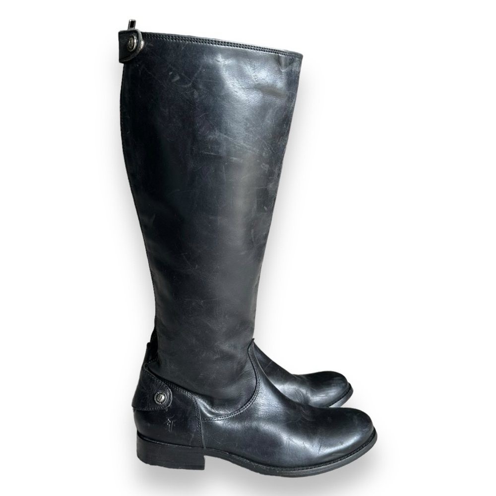 Frye Black Melissa Button Back Zip Black Leather Riding Boots Equestrian Size 6